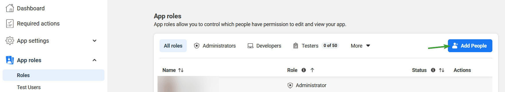 App Roles page